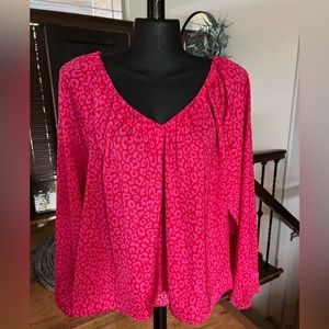 Ann Taylor Blouse Pink Animal Print Size Medium
